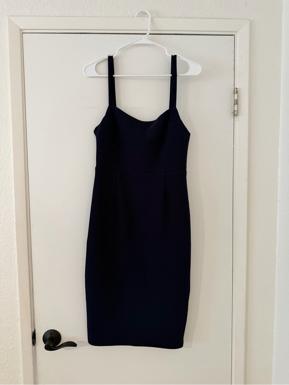 Lulu's Navy Midi Sheath Dress with Slim Straps